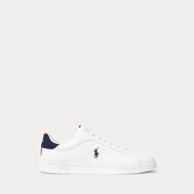 POLO RALPH LAUREN Sneaker Heritage Court II in pelle Bianco/Blu navy/Rosso