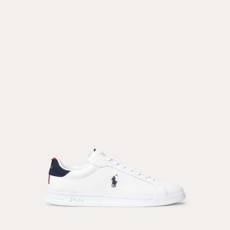 POLO RALPH LAUREN Sneaker Heritage Court II in pelle Bianco/Blu navy/Rosso