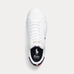 POLO RALPH LAUREN Sneaker Heritage Court II in pelle Bianco/Blu navy/Rosso
