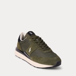 POLO RALPH LAUREN Sneaker Train 89 in camoscio e Oxford Verde Oliva