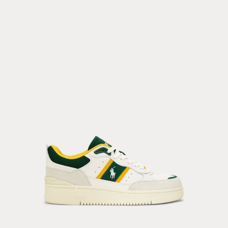 POLO RALPH LAUREN Sneaker Masters Sport in Pelle e Camoscio Bianco/Verde Verde/Giallo