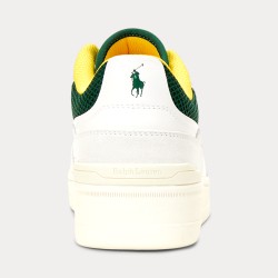POLO RALPH LAUREN Sneaker Masters Sport in Pelle e Camoscio Bianco/Verde Verde/Giallo