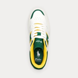 POLO RALPH LAUREN Sneaker Masters Sport in Pelle e Camoscio Bianco/Verde Verde/Giallo