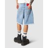 VISION OF SUPER Shorts In Denim Con stampa Laser a Cuore e Fiamme Ricamate