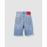 VISION OF SUPER Shorts In Denim Con stampa Laser a Cuore e Fiamme Ricamate