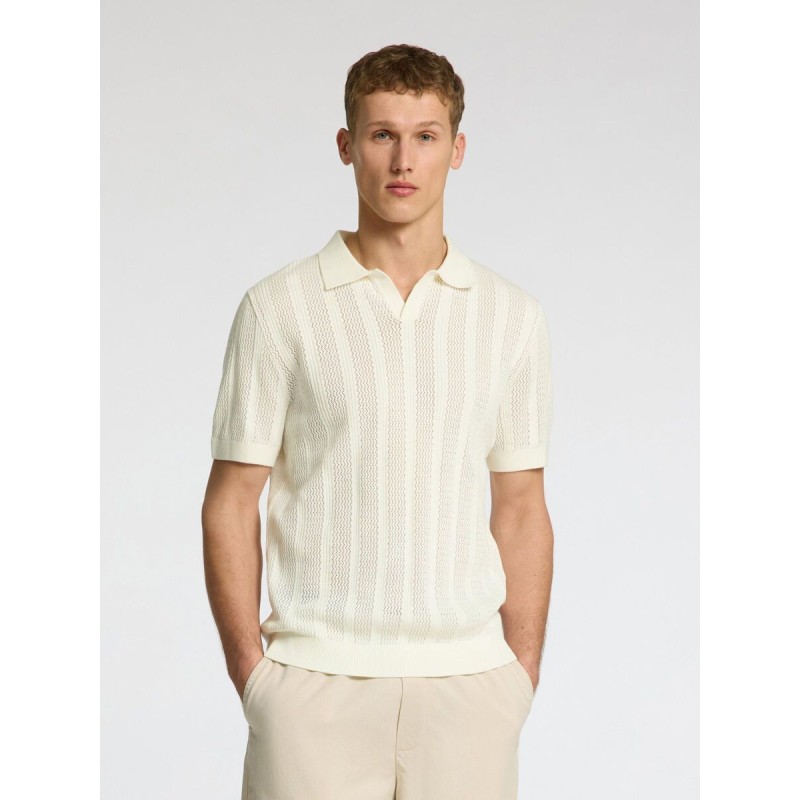 SELECTED Crochet Open Polo in Maglia