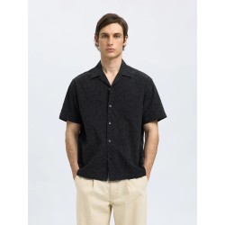 SELECTED Camicia a Maniche Corte Con Ricami Eli Black