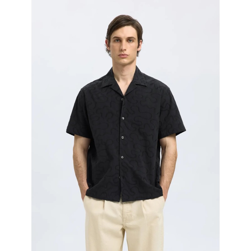 SELECTED Camicia a Maniche Corte Con Ricami Eli Black
