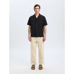 SELECTED Camicia a Maniche Corte Con Ricami Eli Black