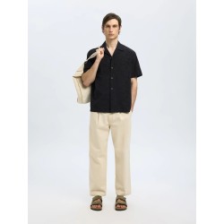 SELECTED Camicia a Maniche Corte Con Ricami Eli Black