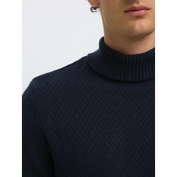 SELECTED Maglione Collo alto in Cotone Trevor Blu