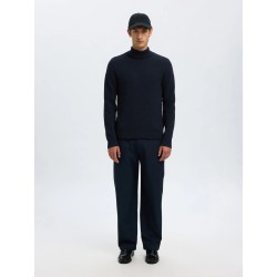 SELECTED Maglione Collo alto in Cotone Trevor Blu