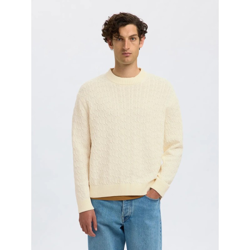 SELECTED Maglione Girocollo in Cotone Philip Egret