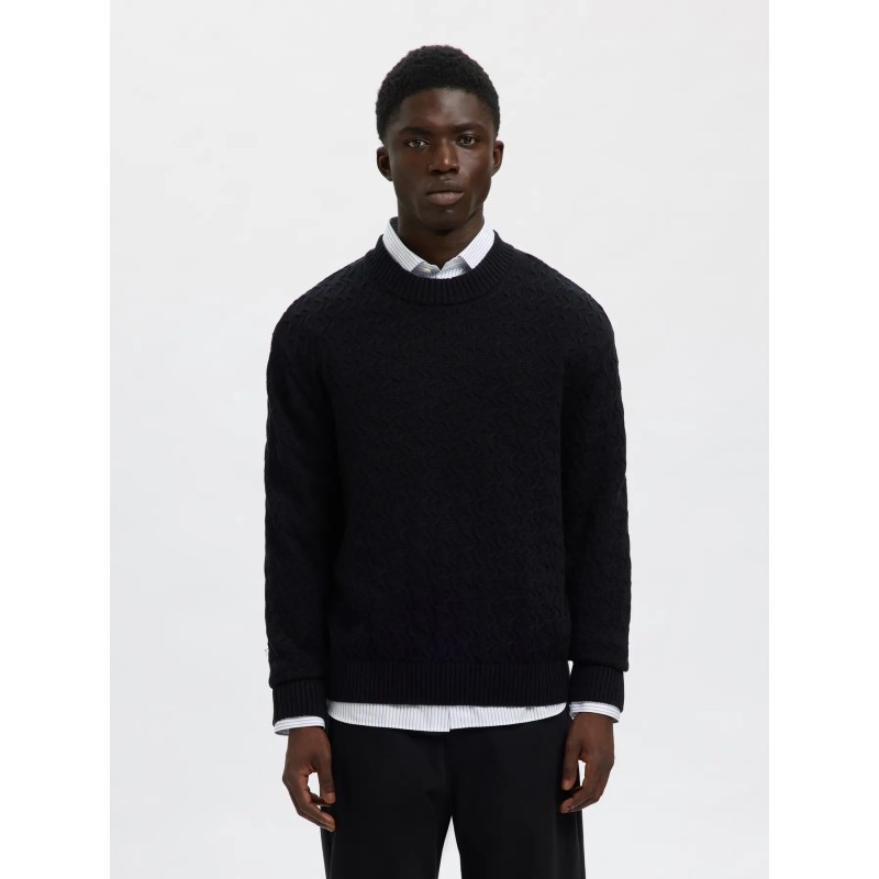 SELECTED Maglione Girocollo in Cotone Philip Black