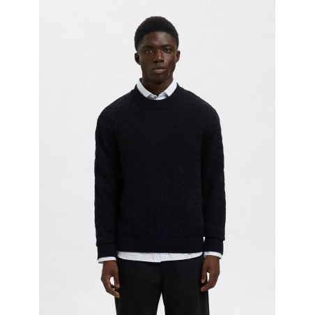 SELECTED Maglione Girocollo in Cotone Philip Black