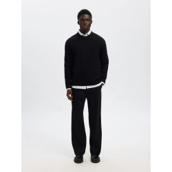 SELECTED Maglione Girocollo in Cotone Philip Black