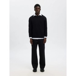 SELECTED Maglione Girocollo in Cotone Philip Black