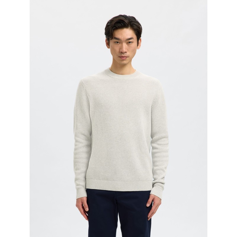 SELECTED Maglione Girocollo in Cotone Dane Light Grey Melange