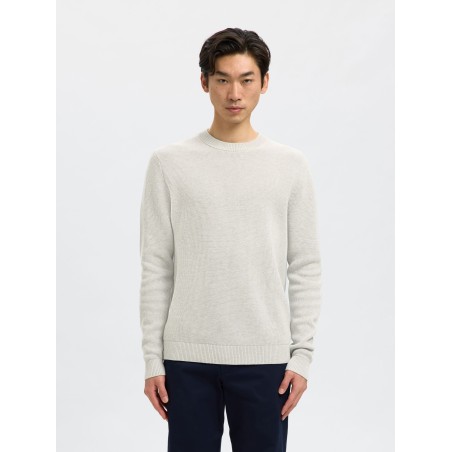 SELECTED Maglione Girocollo in Cotone Dane Light Grey Melange