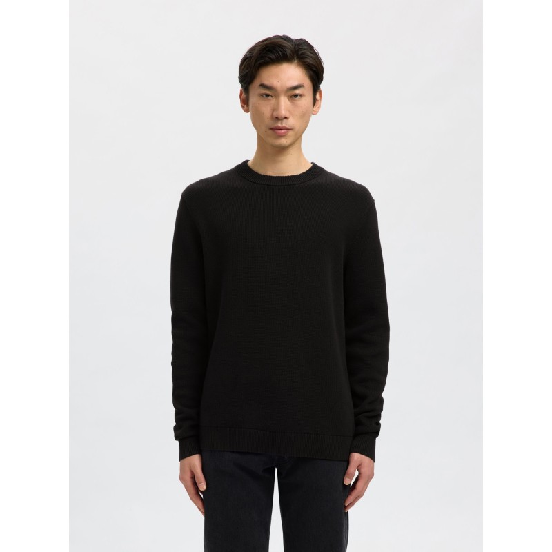 SELECTED Maglione Girocollo in Cotone Dane Black