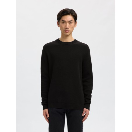 SELECTED Maglione Girocollo in Cotone Dane Black