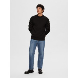 SELECTED Maglione Girocollo in Cotone Dane Black