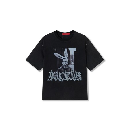 ACUPUNCTURE RABBIT T-SHIRT WASHED BLACK