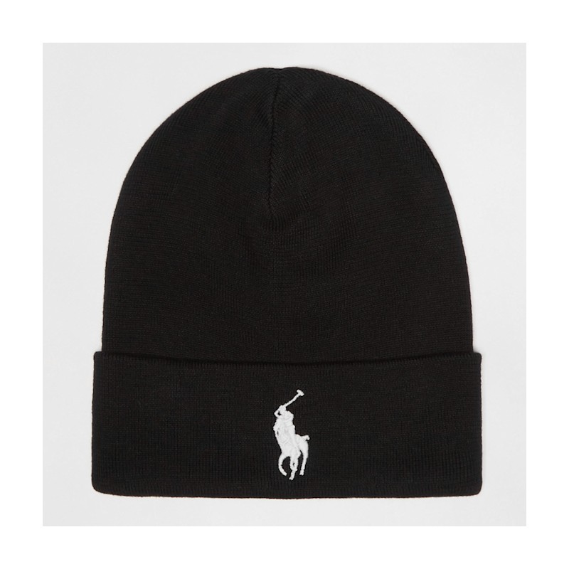 POLO RALPH LAUREN Beanie Nero con Cavallino Ricamato