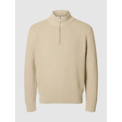 SELECTED Maglione Half Zip Panna
