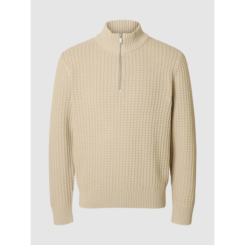 SELECTED Maglione Half Zip Panna