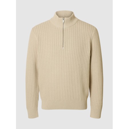 SELECTED Maglione Half Zip Panna