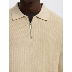 SELECTED Maglione Polo Half-Zip Dane Oatmeal