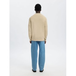 SELECTED Maglione Polo Half-Zip Dane Oatmeal