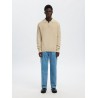 SELECTED Maglione Polo Half-Zip Dane Oatmeal