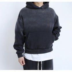 Felpa Cappuccio Boxy Fit Nero Stone Washed