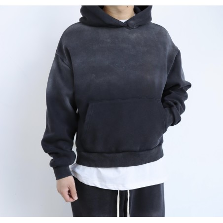 Felpa Cappuccio Boxy Fit Nero Stone Washed