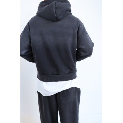 Felpa Cappuccio Boxy Fit Nero Stone Washed