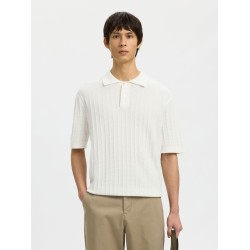 SELECTED Polo in Maglia di Cotone Dane Bianca