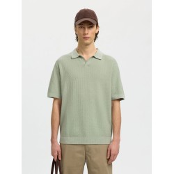 SELECTED Polo in Maglia di Cotone e Lino Mattis Aqua Grey